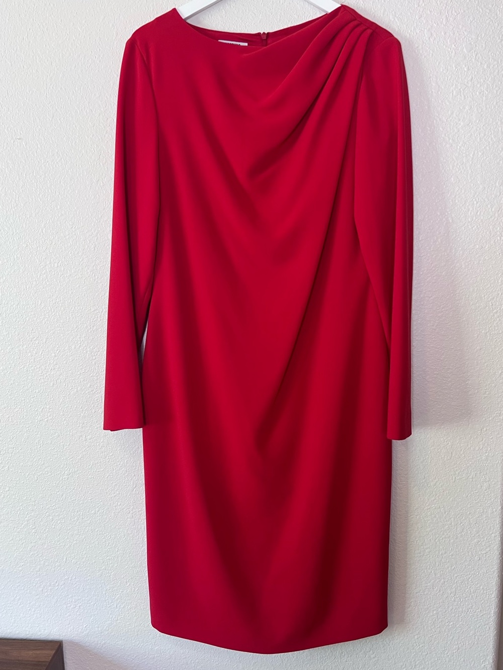 Moschino Cheap And Chic Red Sheath Draped shoulder Long-Sleeve Dress US size 14